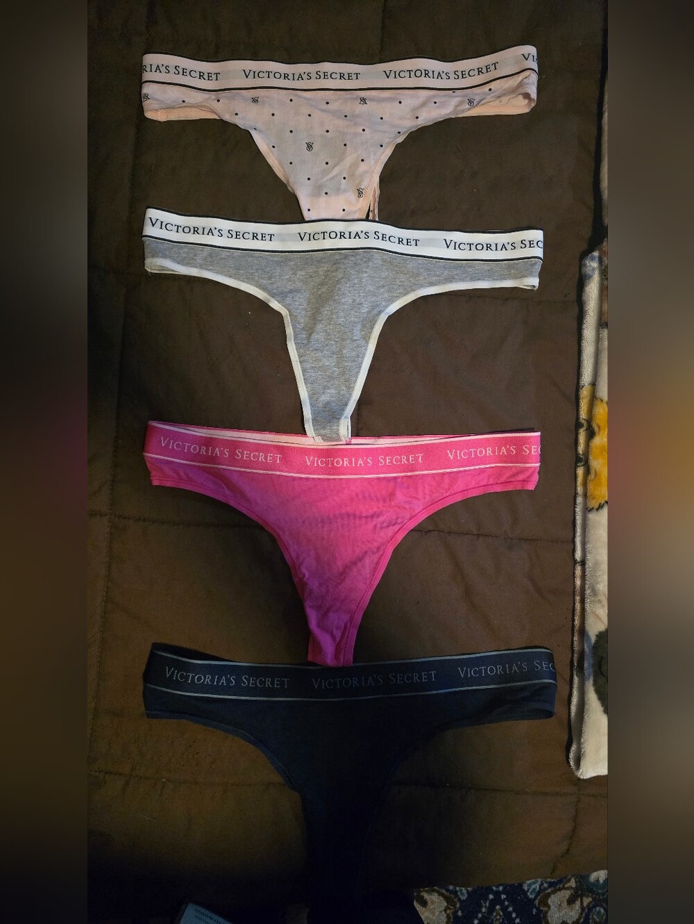 Victoria's Secret 4-Pack Thong Set — Pink, Gray, Black, Light Pink